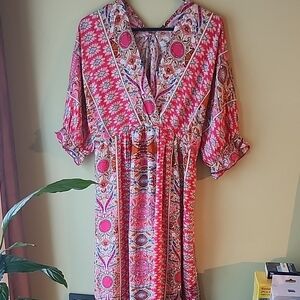 Floral Pink Bohemian Dress Sz LARGE